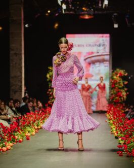Vestido gasa malva lunares