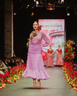Vestido gasa malva lunares