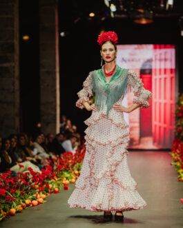 Vestido flamenca blanco lunar verde