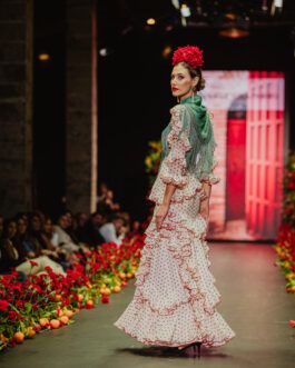 Vestido flamenca blanco lunar verde