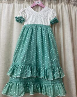Vestido verde agua y blanco